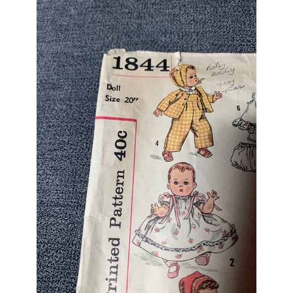 Simplicity 1844 Doll Sewing Pattern Size 20" Betsy Doll Clothes Wardrobe 1950s - Picture 2 of 4